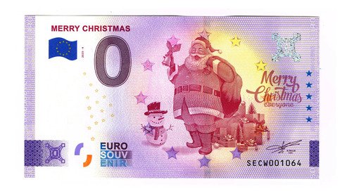 Billete 0 Cero Euro Souvenir Merry Christmas Italia 2020