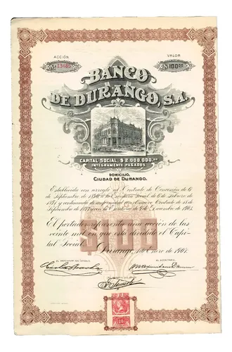 D_984017-MLM88456809703_072025-O.webp Una Acción Del Banco De Durango De $100 De 1907(con Cupones)