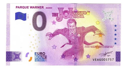 Billete 0 Euro Parque Warner Madrid, The Joker España, 2022