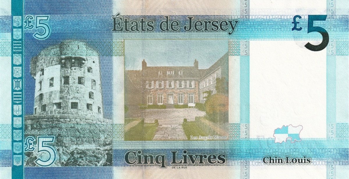 Reverso del billete de Jersey 5 Libras 2010