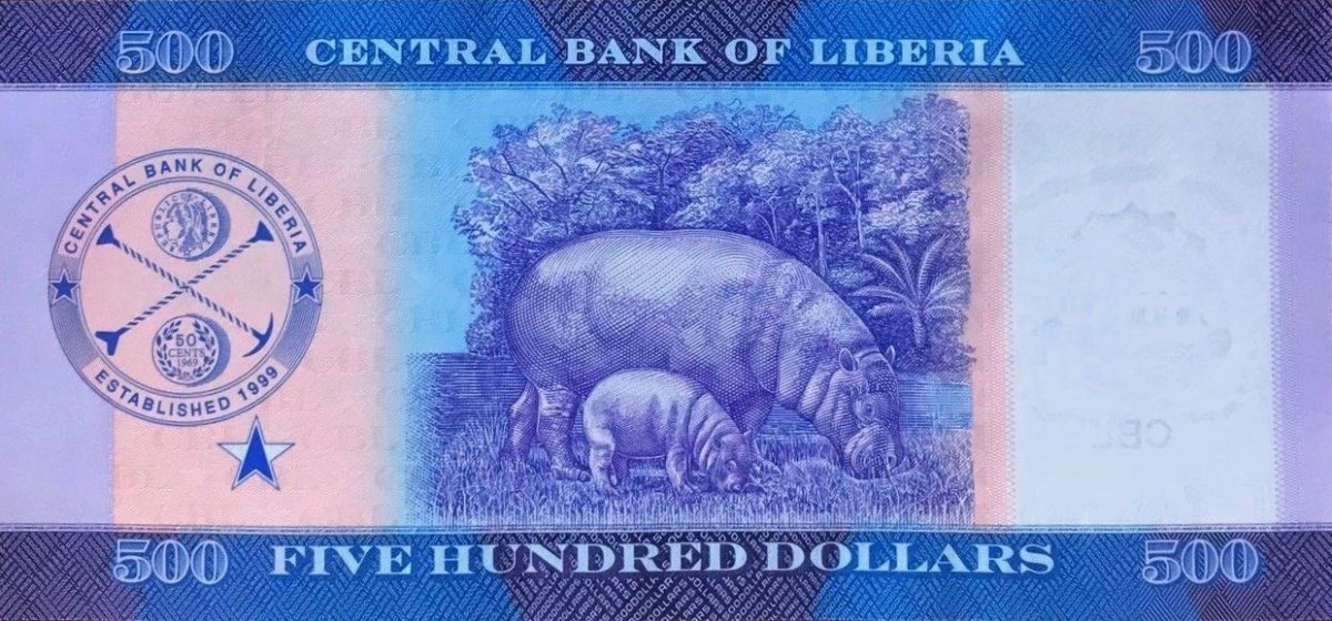 Reverso del billete de Liberia 500 Dólares 2022